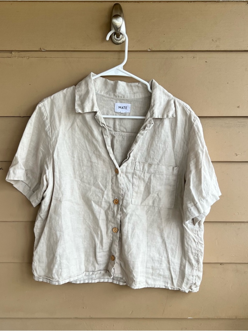 MATE the Label Linen Button-Down Top in Natural Cream